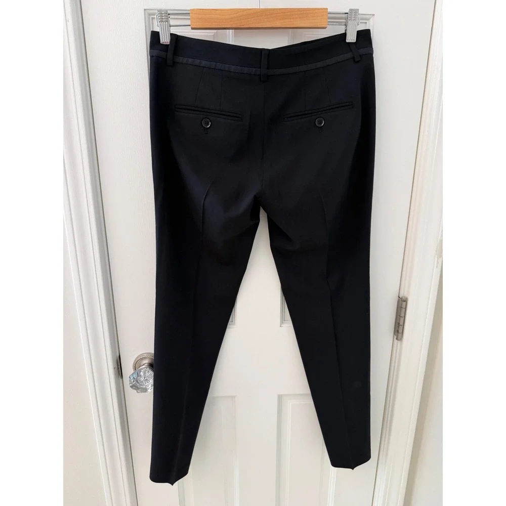 Vince Satin Trim Tuxedo Pants Black Wool Blend Low Rise Slim Fit Trousers Size 2